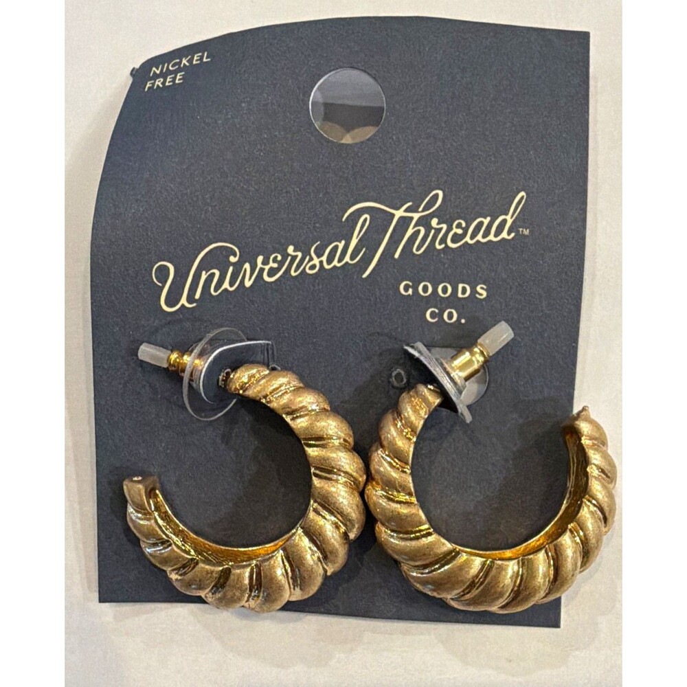 Universal Gold Tone Twist Hoop Earrings Round Butterfly Back Nickel-Free NWT